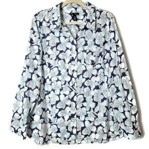 Gap Womens Blue Floral Hawaiian Boyfriend Fit Long Sleeve Button Up Shirt XL